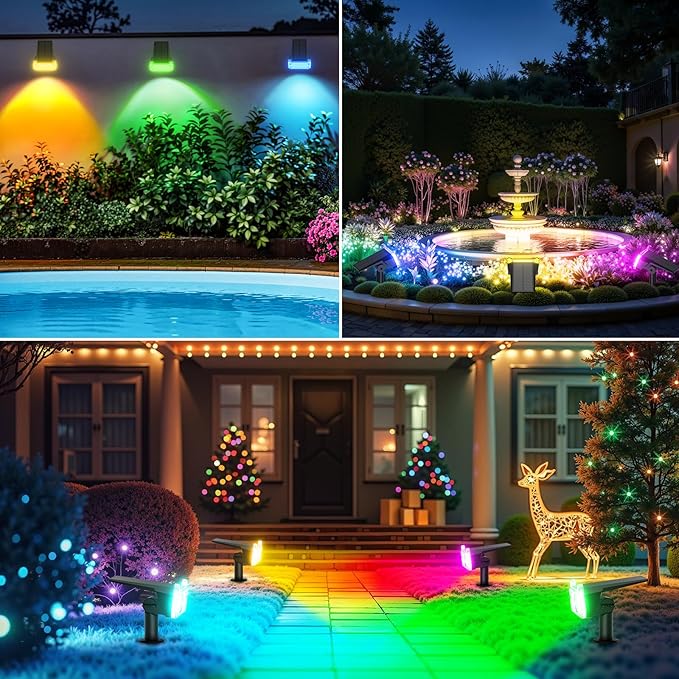 WdtPro 4 Pack Solar Color Changing Lights, 10 Lighting Modes Solar Lights Outdoor Waterproof, Multicolor RGB Outdoor Lights, 9 Colors Auto Cycling Landscape Spolights for Yard Garden Decoration