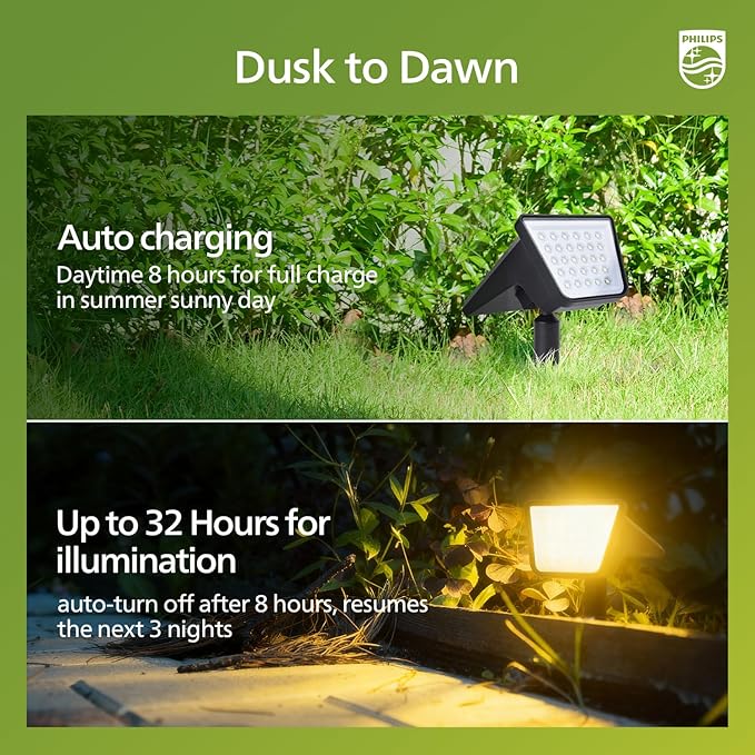 Philips 6 Packs Solar Spot Lights Outdoor Waterproof, 28 LED 3000K Solar Powered Landscape Pathway Lights, Dusk to Dawn Solar Spotlights for Garden, Yard, Lawn, Walkway, Driveway
