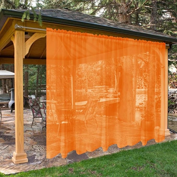 SpaceDresser Waterproof Outdoor Sheer Curtains for Patio - 2 Panels Rod Pocket Indoor Voile Sheer Curtain for Living Room,100W x 108L inch, Orange