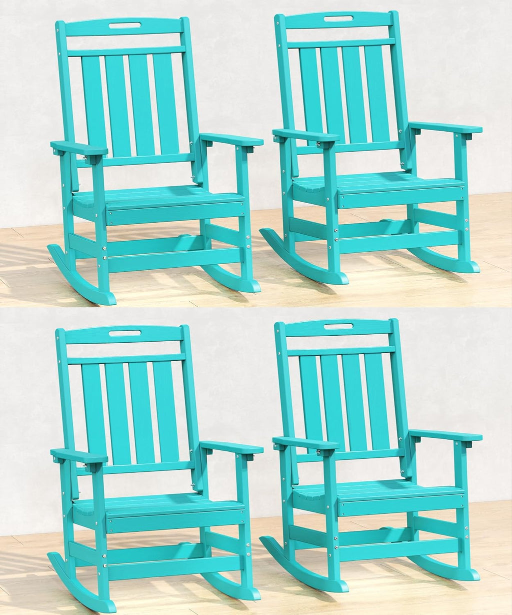 Oversized HDPE Outdoor Rocking Chair Set of 4, All-Weather, Aruba | Heavy Duty Patio Rockers with High Back, Extra Large & Extra Wide, Supports up to 380lbs, Perfect for Porch, Lawn, Garden