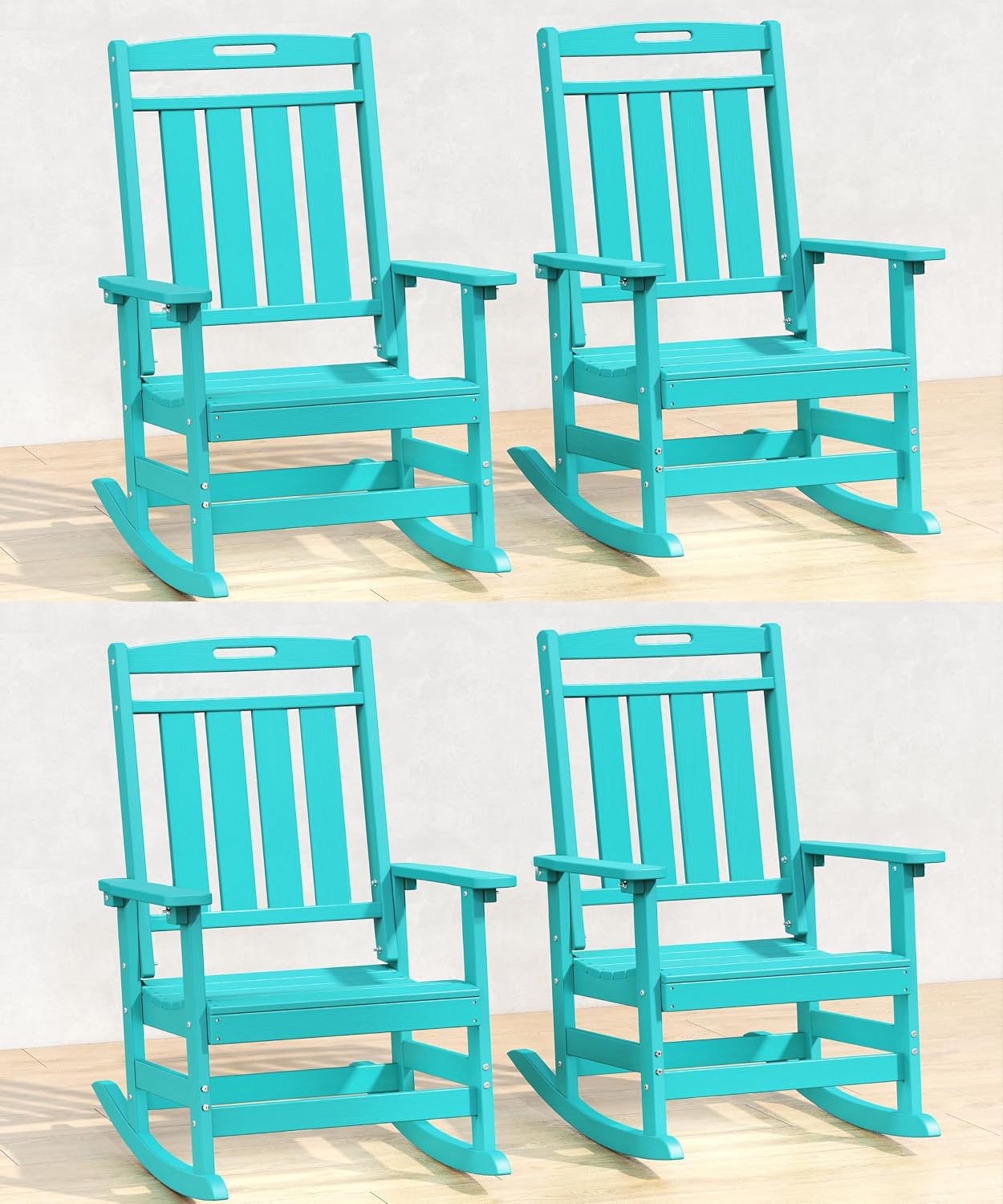 Oversized HDPE Outdoor Rocking Chair Set of 4, All-Weather, Aruba | Heavy Duty Patio Rockers with High Back, Extra Large & Extra Wide, Supports up to 380lbs, Perfect for Porch, Lawn, Garden