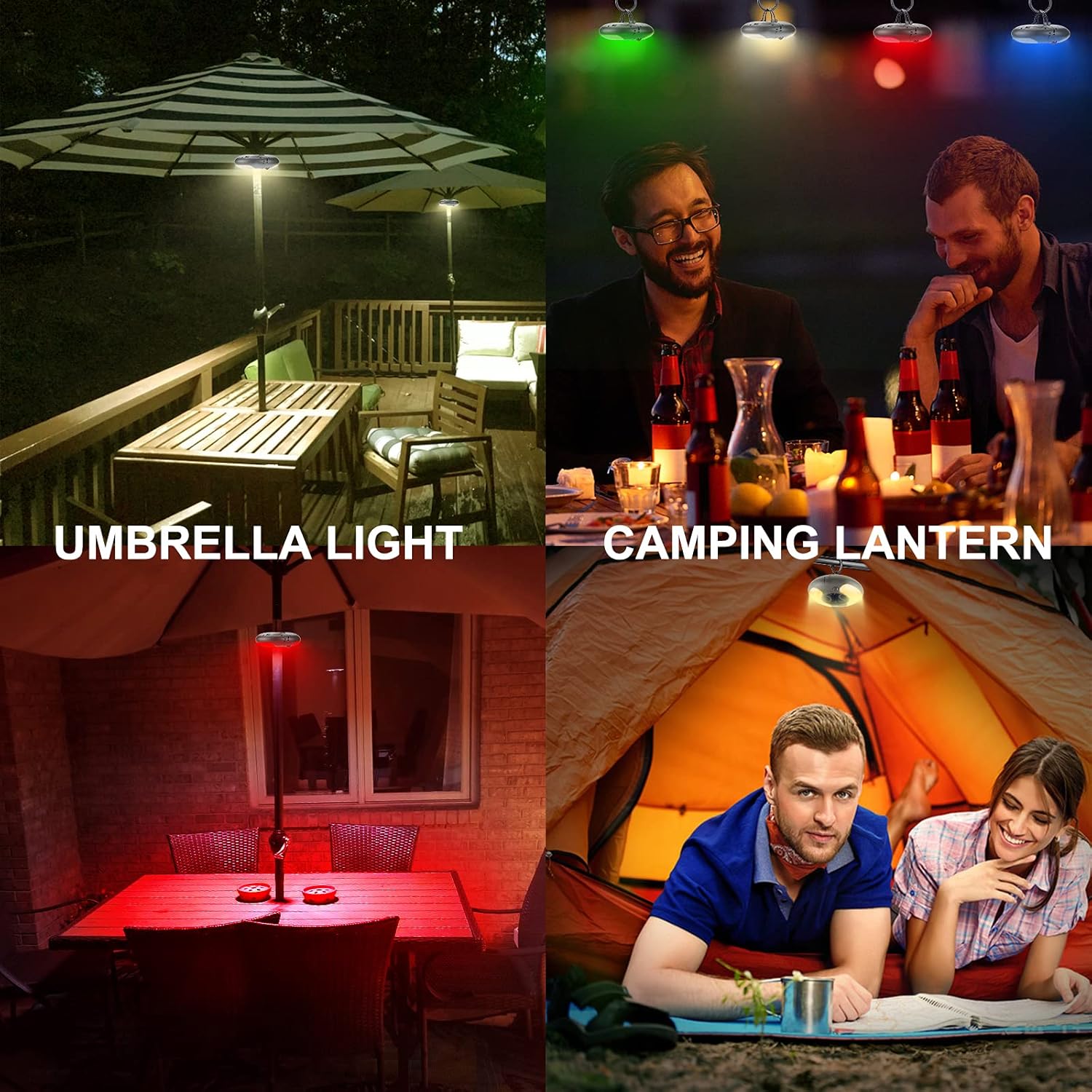 HONWELL Patio Umbrella Light, 18 LEDs 3xAA Battery Operated Umbrella Pole Light with RF Remote 80Ft Through Wall, 4 Modes, 12 Color Changing Outdoor Camping Light with Hanging Ring for Umbrellas,Tent