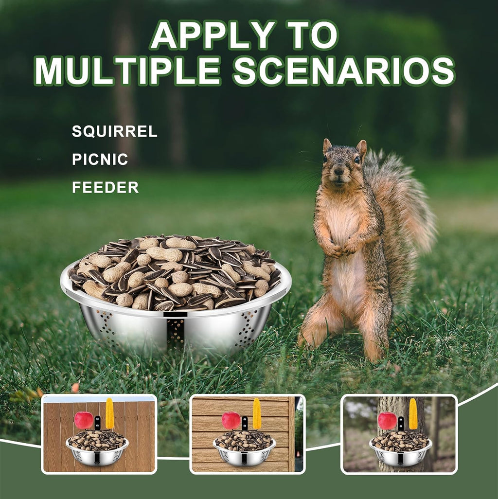 Metal Squirrel Feeders for Outside, Durable Bowl Tree Mounted of Chipmunk Feeder, Squirrel Food for Backyard Squirrels Hold Corn, Corn Cob, Peanuts (8.5 Inch - 2 Stand 2 Bowl)