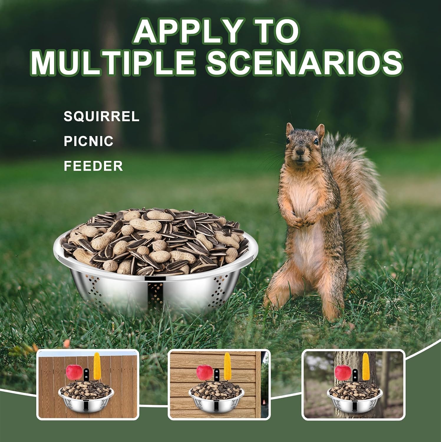 Metal Squirrel Feeders for Outside, Durable Bowl Tree Mounted of Chipmunk Feeder, Squirrel Food for Backyard Squirrels Hold Corn, Corn Cob, Peanuts (8.5 Inch - 2 Stand 2 Bowl)