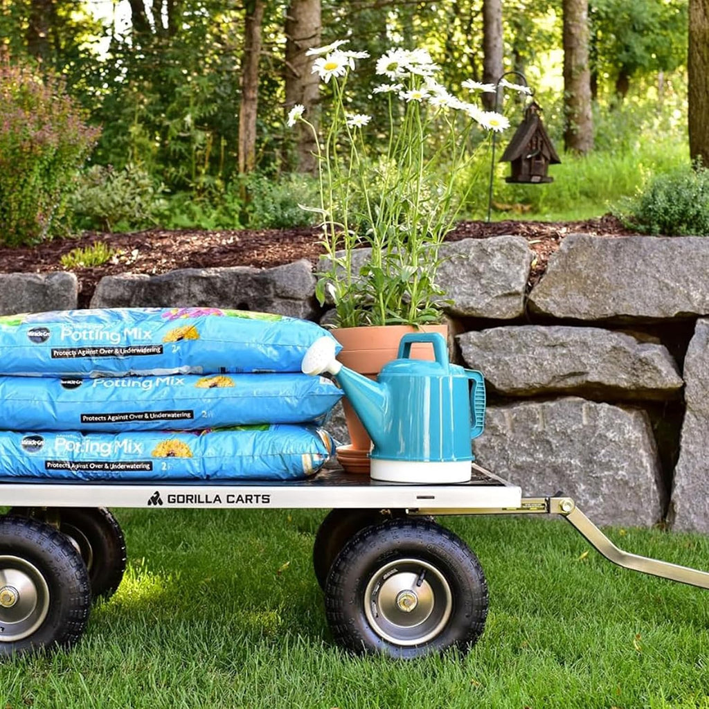 gorilla carts steel utility garden cart, 1000 lb. shown in use