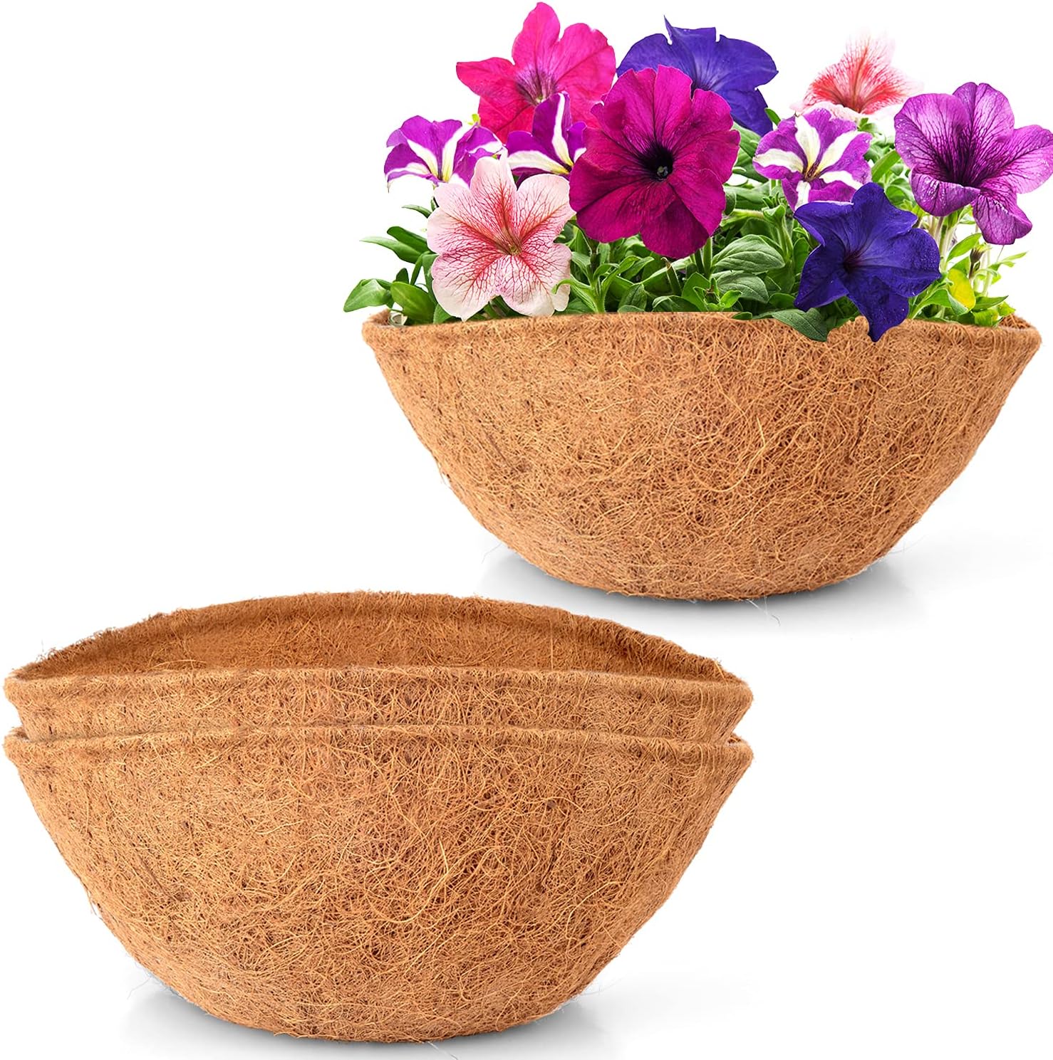 LAVEVE Coco Coir Liner Replacement for Plant Hanging Basket, 2 PCS 16 Inches Round Thick Coconut Fiber Liners for Garden Flowers Vegetables Pot, Box Planter | 100% Natural Round Thick Coconut Fiber Liners for Garden Flowers Vegetables Pot, Box Planter