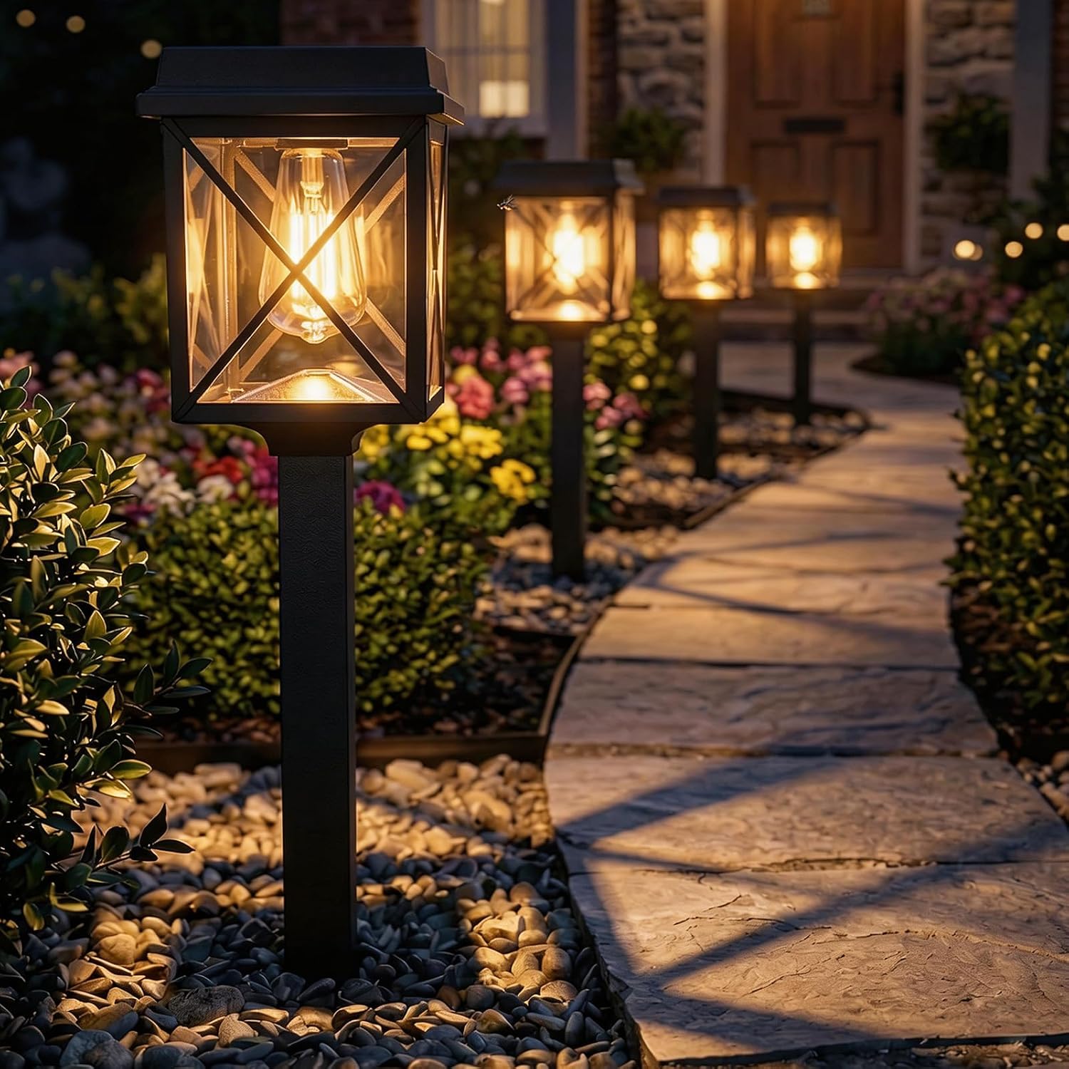 XMCOSY+ Solar Lights Outdoor, 12 Pack Bright Pathway Lights for Landscape | Adjustable Brightness, 3 Color Modes, Up to 15H Runtime, Solar Powered Outdoor Lights for Garden, Yard, Pathway, Landscape