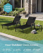 Ciokea Outdoor Lounge Chair with Pillow, 5-Position Aluminum Chaise Lounge with Wheels & Armrests, 400 lbs Heavy Duty Patio Pool Chair for Deck, Backyard, Beach & Poolside, Black