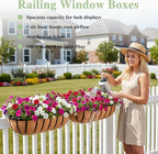 30 Inch Railing Planter Window Box Deck Balcony Rail Planter with Coco Liner Metal Wall-Mounted Coconut Liner Basket English Horse Trough for Outdoor Balcony Porch Fence Patio (2 Pack)