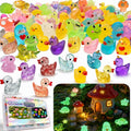 35Assorted Mini Resin Animals: 100Pcs Luminous Resin Figurines Variety Pack - Glow in the Dark Plastic Little Ducks Hedgehog Frog Rabbit Dinosaur for Fairy Garden Aquarium Fish Tank Décor