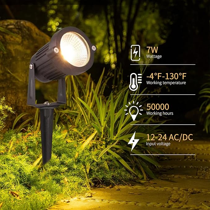 Low Voltage Landscape Lights Outdoor: 7W 700LM LED Landscape Lighting with Connectors for Tree Garden Yard Pathway | 12V 24V Warm White 2700K Spotlights | IP65 Waterproof | 12 Pack