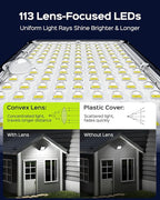 JACKYLED Motion Solar Lights Outdoor, 113 LED Cool White Bright Solar Flood Lights Waterproof, Dusk to Dawn Outdoor Solar Powered Security Lights for Fence Porch Patio Yard Garage, 2 Pack
