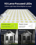 JACKYLED Solar Lights Outdoor with Motion Sensor, 113LED Cool White Solar Flood Lights, Waterproof Dusk to Dawn Solar Powered Security Spot Lights for Porch Patio Yard Garage, 1 Pack