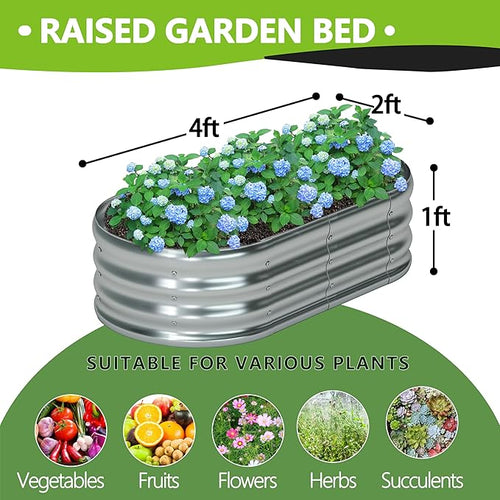 4x2x1ft(2 Pack) Galvanized Oval Raised Garden Bed,Outdoor Planter Box Metal Patio Kit Planting Bed for Vegetables Flowers Herb,Silver