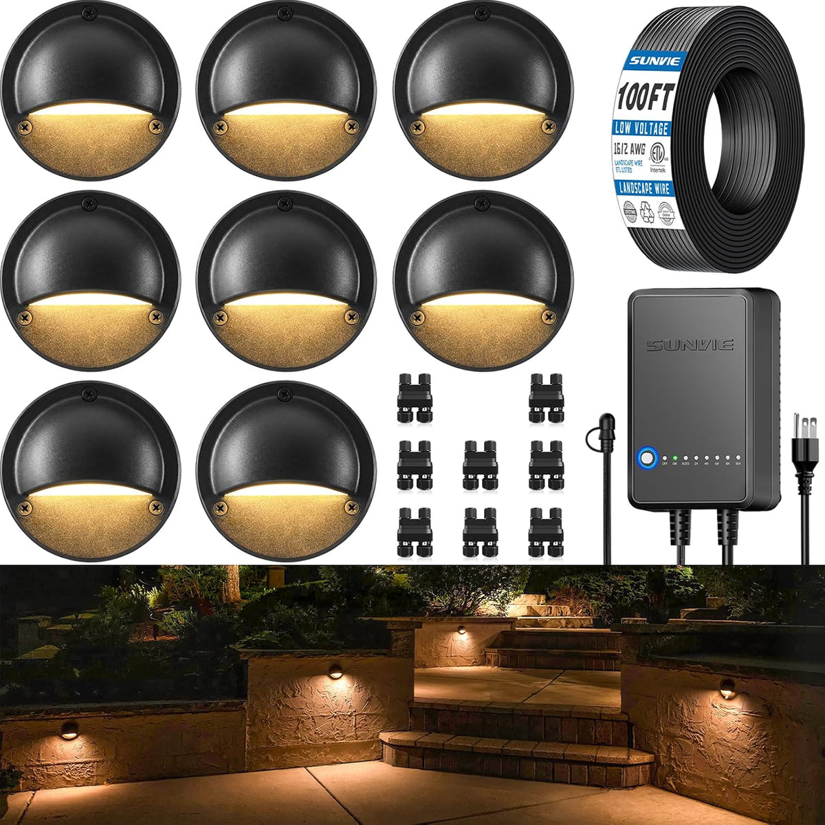 sunvie 8-pack low voltage deck lights kit with, main product view