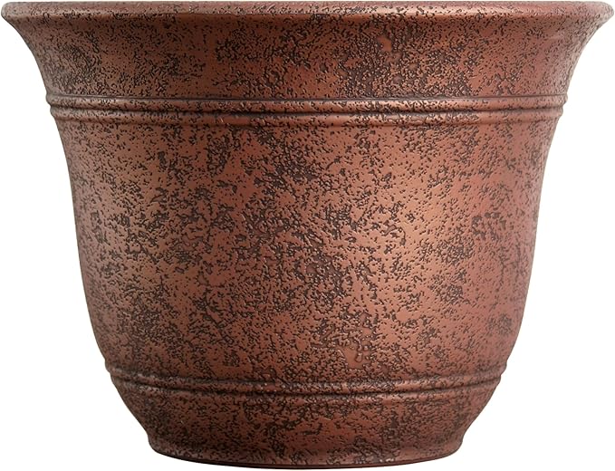 The HC Companies Sierra Round Self-Watering Pot - Lightweight Plastic Planter for Herbs & More - Durable Plant Pots for Indoor Plants & Outdoor Plants (13” Rustic Redstone, Pack of 1)