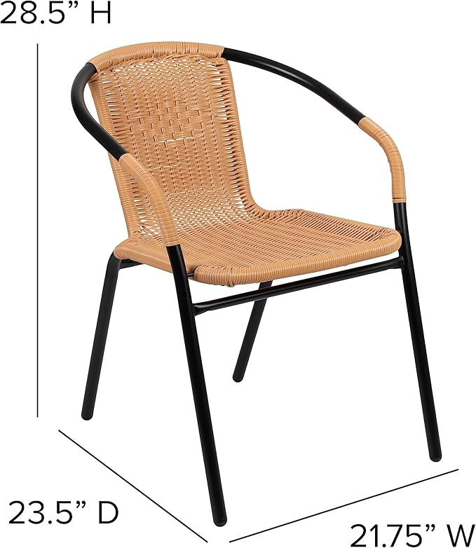Flash Furniture Lila 2 Pack Beige Rattan Indoor-Outdoor Restaurant Stack Chair