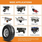 10" solid tires, 4.10/3.50-4 tire and wheel flat on a desk or shelf