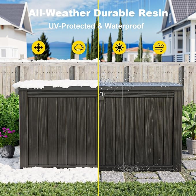 DRATO 150 Gallon Outdoor Storage Box, Large Waterproof Deck Box, Lockable Resin Storage Container with Reinforced Support for Patio Cushions, Garden Tools, UV-Resistant Outdoor Chest（Black，150 Gallon）