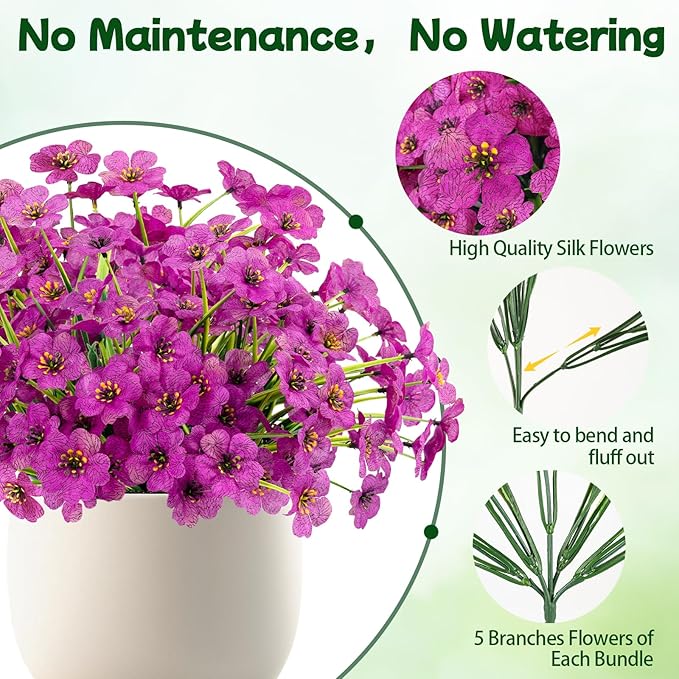 MACTING 12 Bundles Artificial Flowers for Outdoors Fake Flowers UV Resistant Faux Outdoor Plants No Fade for Planters Window Box Patio Porch Yard Garden Spring Summer Decorations(Purple)