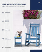 KINGYES HDPE Rocking Chairs Outdoor, Patio Rocking Chairs with 330lbs Support, Smooth Porch Rocker for Deck Lawn Yard, Navy