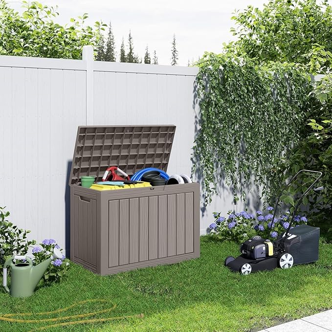 45 Gallon Outdoor Storage Box, Weather Resistant & Waterproof Resin Deck Box with UV Protection, Rattan Black Patio Storage Cabinet for Garden, Patio, Porch, Poolside(Gray)
