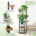 5 Tier Wood Tall Plant Stand Metal Rack Indoor, Multiple Flower Pot Holder Shelves Corner Rack, Round Planter Shelf Display Rack Storage Organizer for Patio Living Room Balcony(Black)