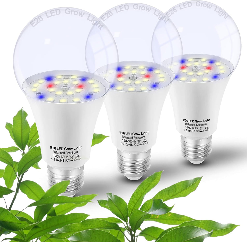 Led Grow Light Bulbs for Indoor Plants Full Spectrum E26 A19 | Grow LED Lamp 10W with Balanced 5000K Red Blue for Seeds Greens Laboratory,School,Greenhouse, Indore Garden, Hydroponic,3Pack