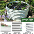 A ANLEOLIFE Set of 6 24 Inch Tall Antique White Raised Garden Beds Kit, Oval & Round Metal Planters – Ideal for Backyard Vegetables Flowers Herbs