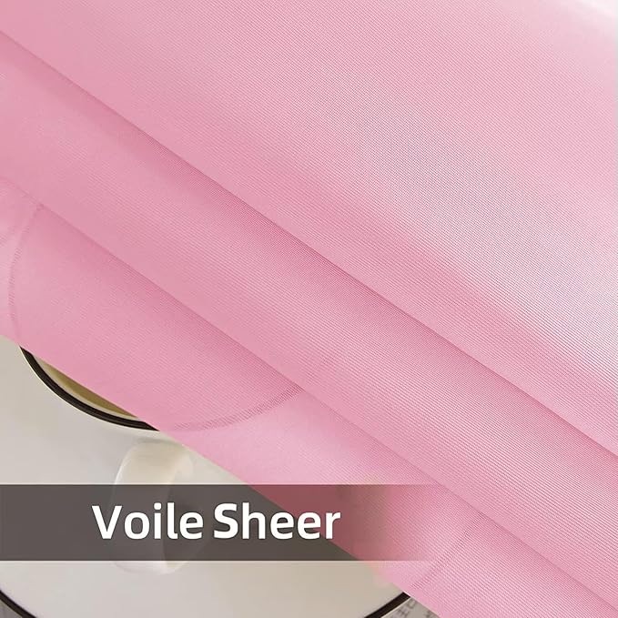 SpaceDresser Waterproof Outdoor Sheer Curtains for Patio - 2 Panels Rod Pocket Indoor Voile Sheer Curtain for Living Room,52W x 120L inch,Light Pink