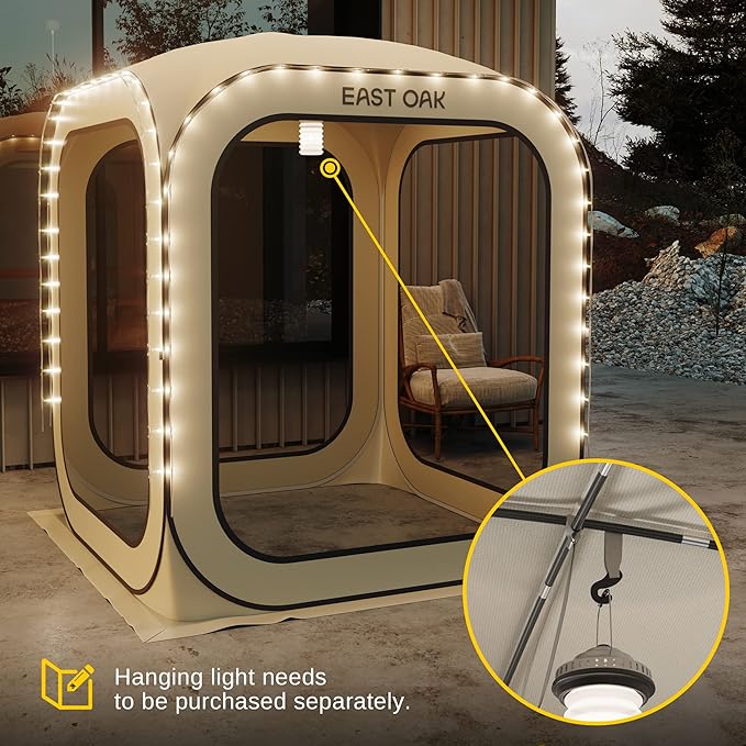 East Oak Screen House Tent Pop-Up, Portable Screen Room Canopy Instant Screen Tent 6 x 6 FT with Carry Bag for Patio, Backyard, Deck & Outdoor Activities, Beige