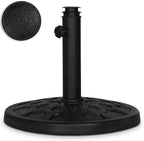 Backyard Expressions 20 lb Round Patio Umbrella Base – Heavy Duty Resin-Coated Calcium Carbonate Stand with Adjustable Pole Adapters Fits 1.5"–2" Poles, Weather-Resistant, Black Finish