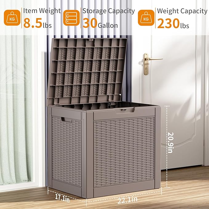 EasyUp 30 Gallon Outdoor Deck Box Waterproof, Lager Patio Storage Box Indoor and Outdoor Use,Resin Storage Bin for Patio Furniture Cushions Garden Tools, Package Delivery,UV Resistant（Gray）