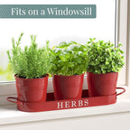 Barnyard Designs Indoor Herb Garden Planter Set with Tray, Metal Windowsill Plant Pots with Drainage for Outdoor or Indoor Plants, Set/3 (Brick Red)
