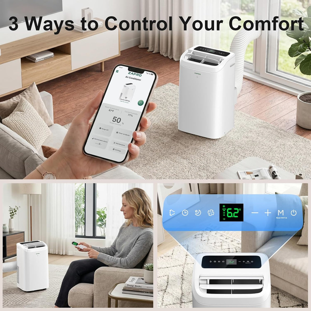 zafro smart portable air conditioner, 12000 btu (8000, package contents