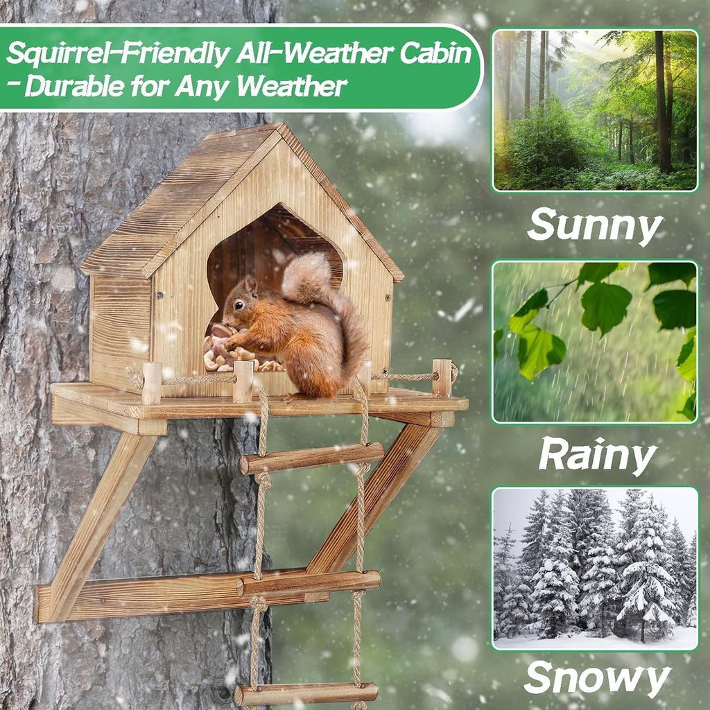 Bigmeta Funny Squirrel Feeder for Outside with Ladder | Wall and Tree Mounted, Backyard Garden Decoration Gifts for Wildlife Lovers