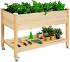 giantex raised garden bed on wheels, wood planter, main product view