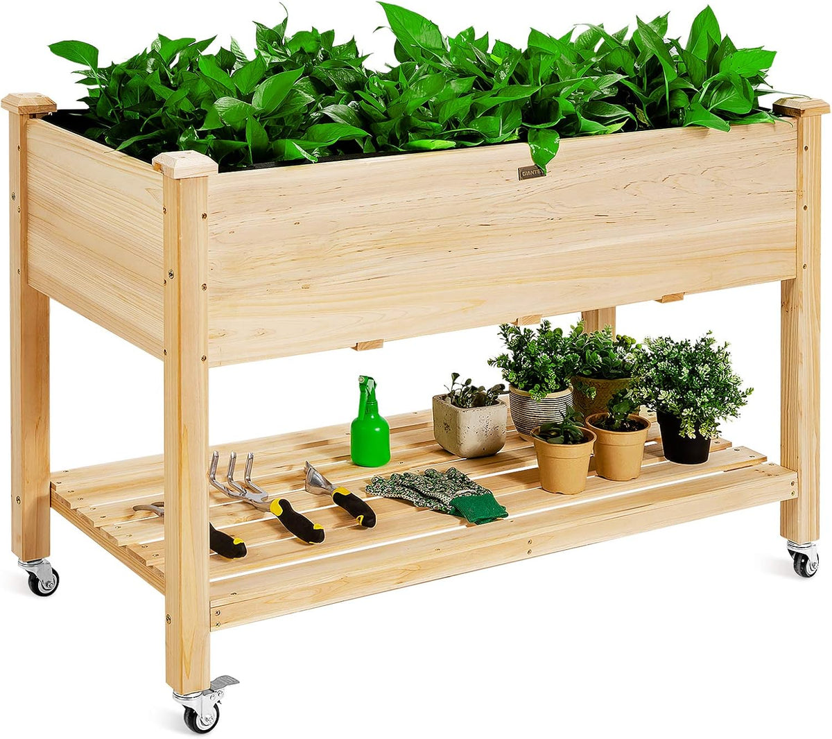 giantex raised garden bed on wheels, wood planter, main product view
