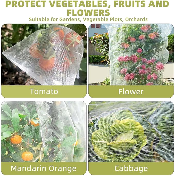 Bird Netting for Garden Protection, CANAGROW 4 Pack Garden Plant Mesh Netting Covers Bags with Drawstring, Insect Bird Barrier Bug Netting for Fruit Blueberry Bushes Vegetable Flower (3.3x2.6FT)
