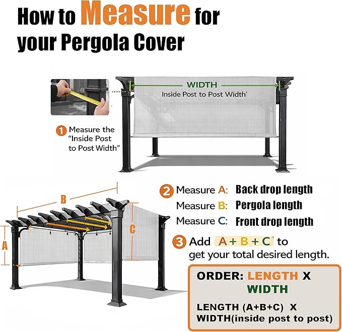 Universal Pergola Replacement Canopy Shade Cover with Breathable HDPE Fabric & Rod Pockets for 10 x 10 FT Pergola, Canopy Size: 192'' L x 106'' W (Light Grey)