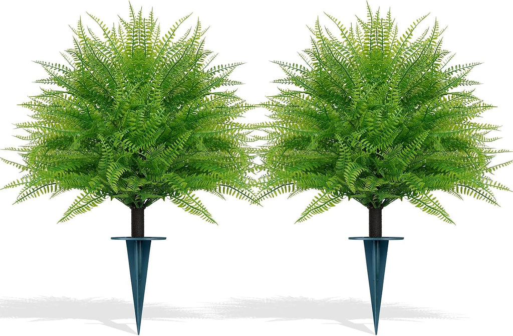 artificial 2 pack fern topiary trees with ground, main product view