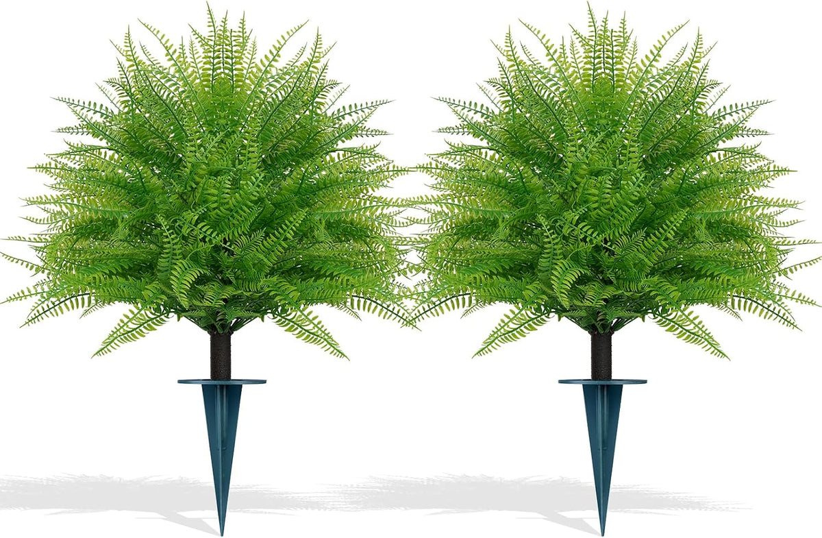 artificial 2 pack fern topiary trees with ground, main product view
