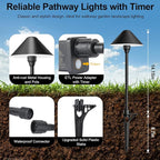 Low Voltage Pathway Lights with Timer, 4H/6H/8H Auto On/Off Low Voltage Landscape Lighting 3000K Waterproof Landscape Path Lights for Flower Bed Backyard Walkway Driveway, Set of 6