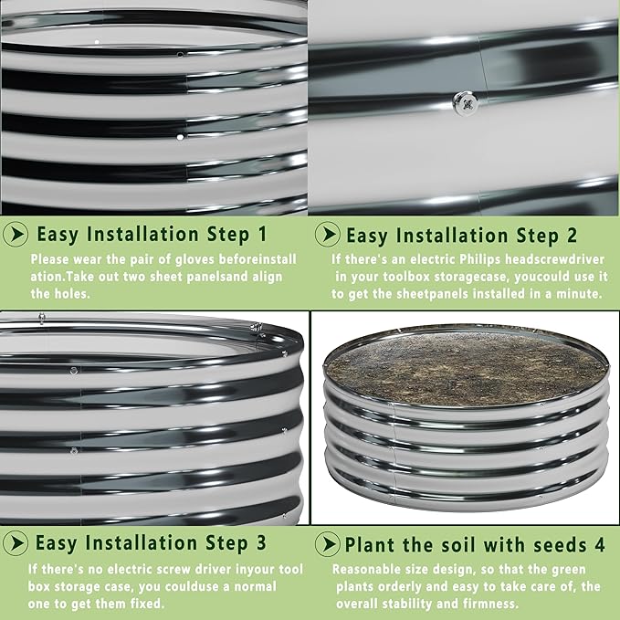 3PCS 4x4x1FT Galvanized Raised Garden Bed Kit,Vegetable Boxes-Round Metal Flower Box,Large Planter Raised Beds Outdoor Garden for Planting,Fruit,Herb-Silver