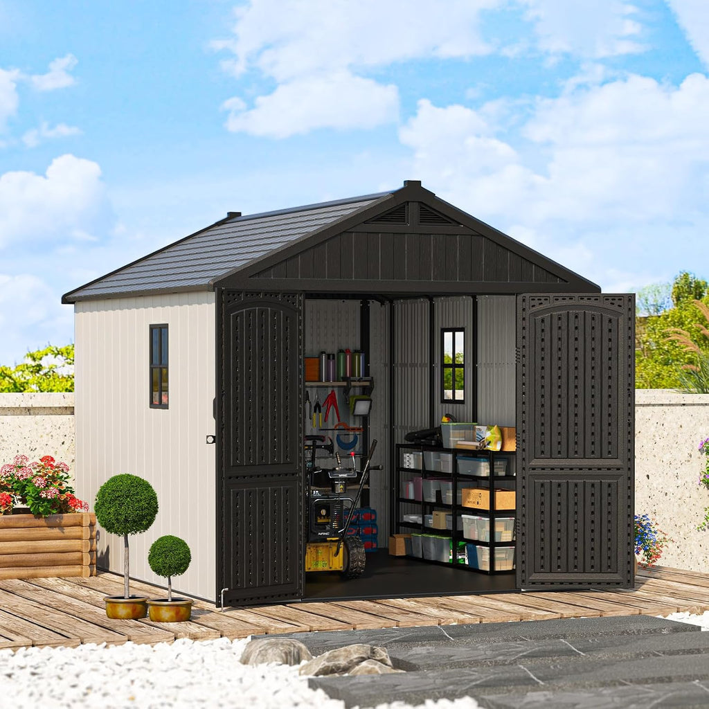 patiowell 8x10 ft resin outdoor storage shed with shown in use