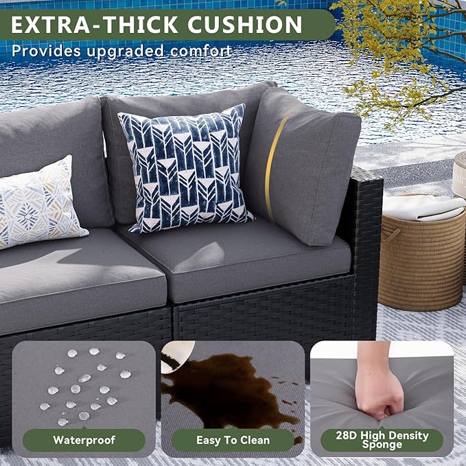 Aoxun 15 Piece Patio Furniture Set with 44” Fire Pit Table Wicker Rattan Patio Sectional Sofa Set Outdoor Seating Furniture with Thickened Cushion, Grey