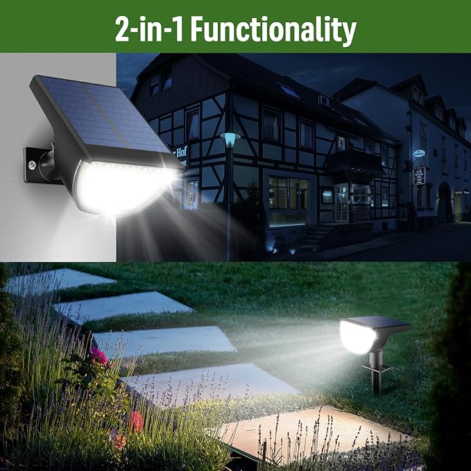 Solar Lights Outdoor Waterproof IP65, Solar Powered 76 LED 3 Lighting Modes Solar Spot Lights Outdoor for Yard Garden Landscape Pathway (Cool White, 4 Pack)