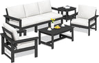 SERWALL HDPE Patio Furniture Set, 7-piece Outdoor Sectional Sofa Set, All Weather Outdoor Couch Set for Deck, Lawn, Black Frame with Khaki Cushion