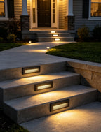 orb 9 in aluminum low voltage step lights on a desk or shelf