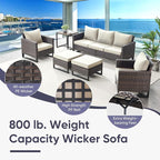 Belord Patio Furniture Set with Fire Pit Table: 9 Pieces Wicker Oversize Patio Conversation Set with Outdoor Swivel Glider Rocker Rattan Couch Ottomans, Anti-Rust Frame, Removable Cushion Beige